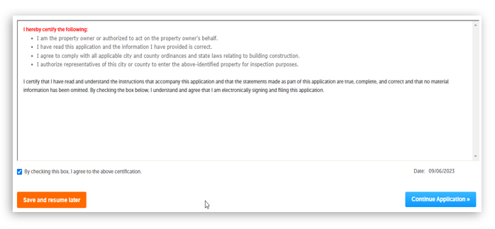online form with a certification statement